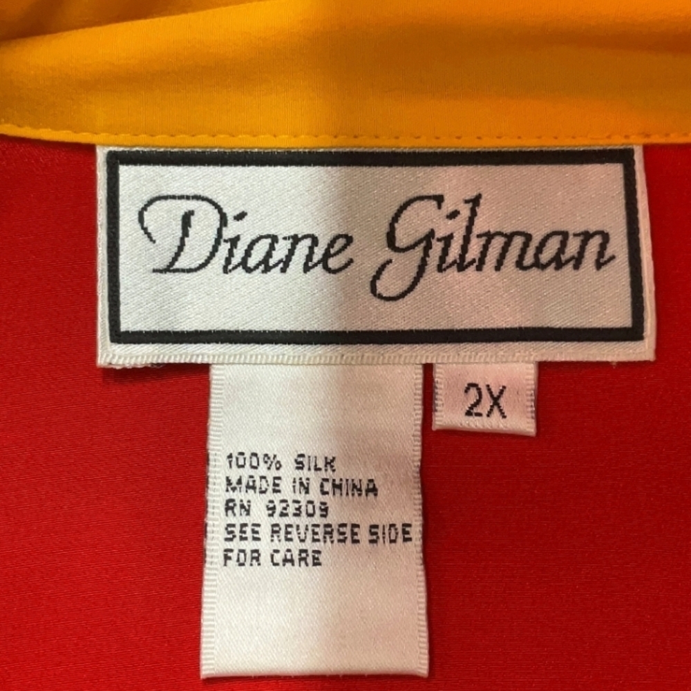 Diane Gilman Silk Hawaii Print Shirt Red Tropical 2X - Picture 3 of 7